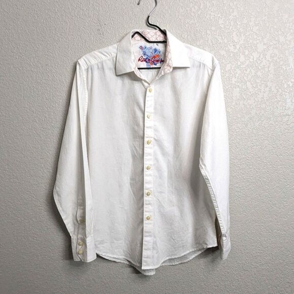 Robert Graham Men White Paisley Textured Button Down Shirt Long Sleeve Classic M - Picture 1 of 10